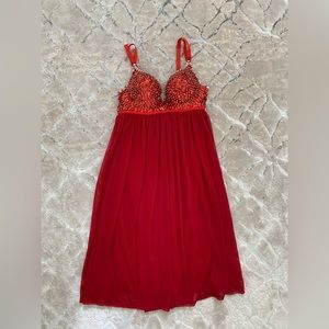 Red Babydoll Sequin Cup Dress